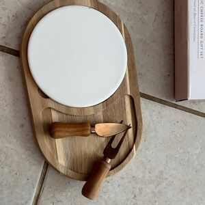 Wooden Cheese Board Set with White Ceramic Plate